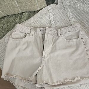 Dynamite Cream High-Rise Frayed Hem Jean Shorts